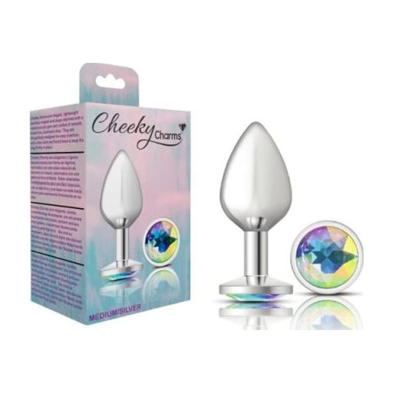 Cheeky Charms Silver Round Butt Plug w Clear Iridescent Jewel Large Vibrant Vibes Australia - Quality Sex Toys - Great Prices