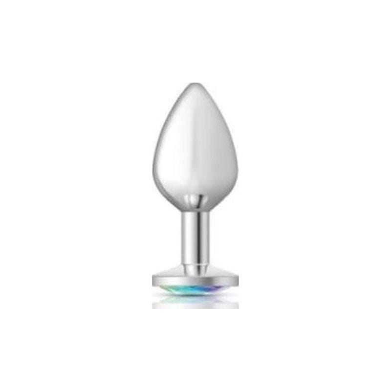 Cheeky Charms Silver Round Butt Plug w Clear Iridescent Jewel Large Vibrant Vibes Australia - Quality Sex Toys - Great Prices