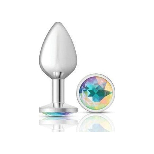 Cheeky Charms Silver Round Butt Plug w Clear Iridescent Jewel Large Vibrant Vibes Australia - Quality Sex Toys - Great Prices