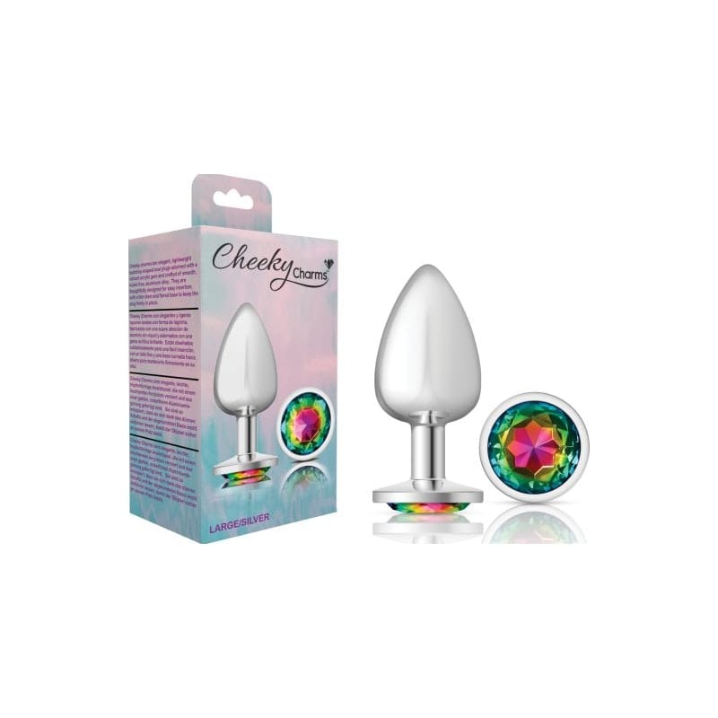 Cheeky Charms Silver Round Butt Plug w Rainbow Jewel Large Vibrant Vibes Australia - Quality Sex Toys - Great Prices