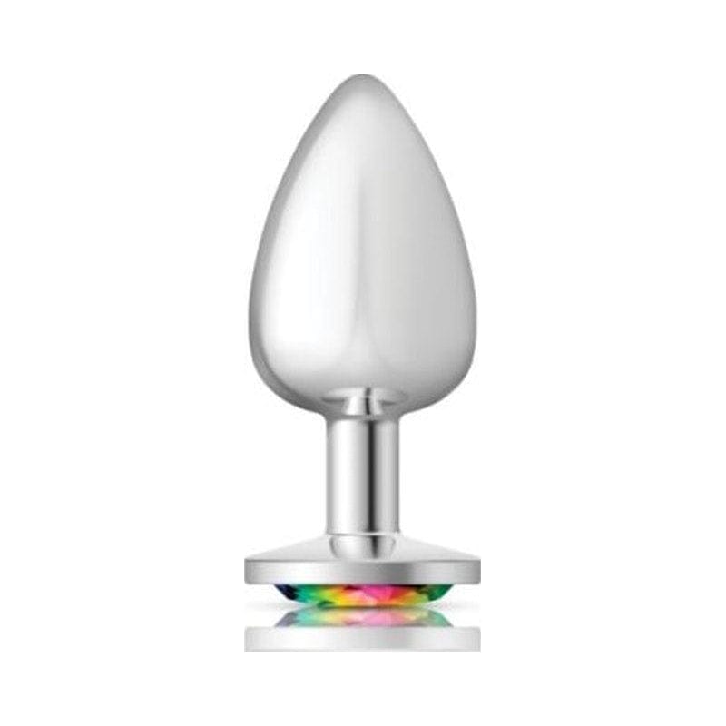 Cheeky Charms Silver Round Butt Plug w Rainbow Jewel Large Vibrant Vibes Australia - Quality Sex Toys - Great Prices