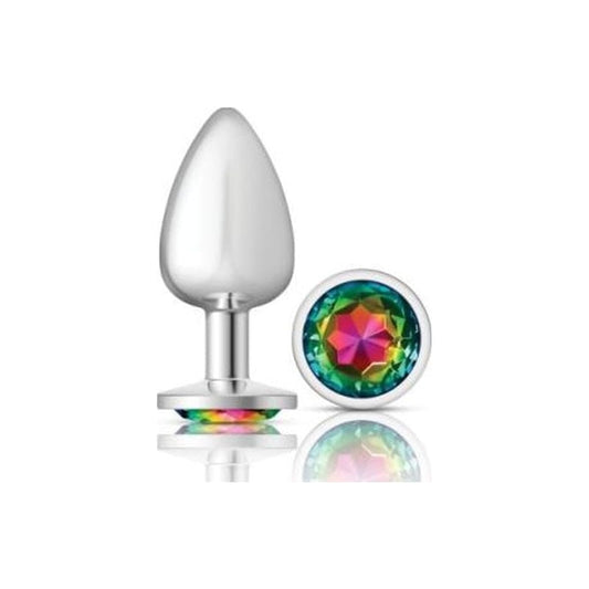 Cheeky Charms Silver Round Butt Plug w Rainbow Jewel Large Vibrant Vibes Australia - Quality Sex Toys - Great Prices