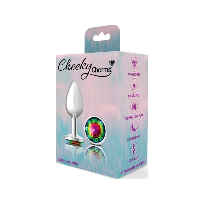 Cheeky Charms Silver Round Butt Plug w Rainbow Jewel Small Vibrant Vibes Australia - Quality Sex Toys - Great Prices