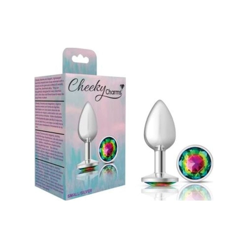 Cheeky Charms Silver Round Butt Plug w Rainbow Jewel Small Vibrant Vibes Australia - Quality Sex Toys - Great Prices