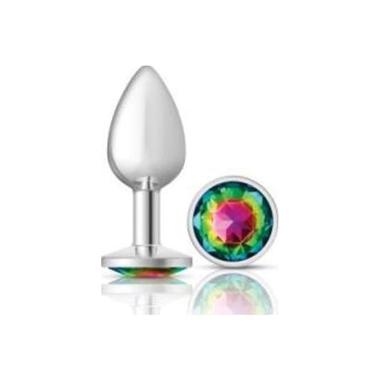 Cheeky Charms Silver Round Butt Plug w Rainbow Jewel Small Vibrant Vibes Australia - Quality Sex Toys - Great Prices