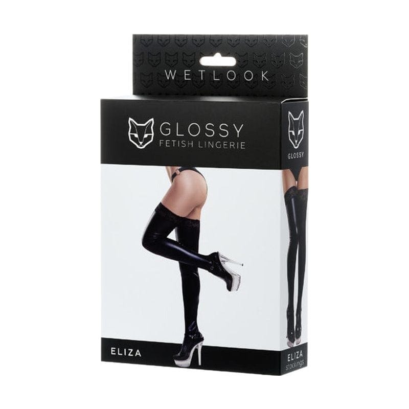 Glossy Wetlook Stockings w Lace Insert Eliza Vibrant Vibes Australia - Quality Sex Toys - Great Prices
