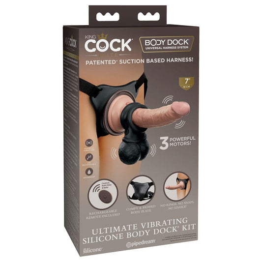 King Cock Elite Ultimate Vibrating Silicone Body Dock Kit Pipedream